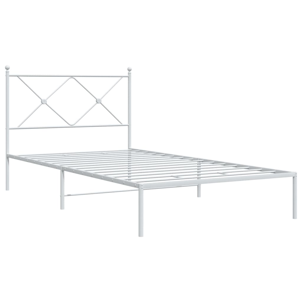 Metal Bed Frame with Headboard White 107x203 cm