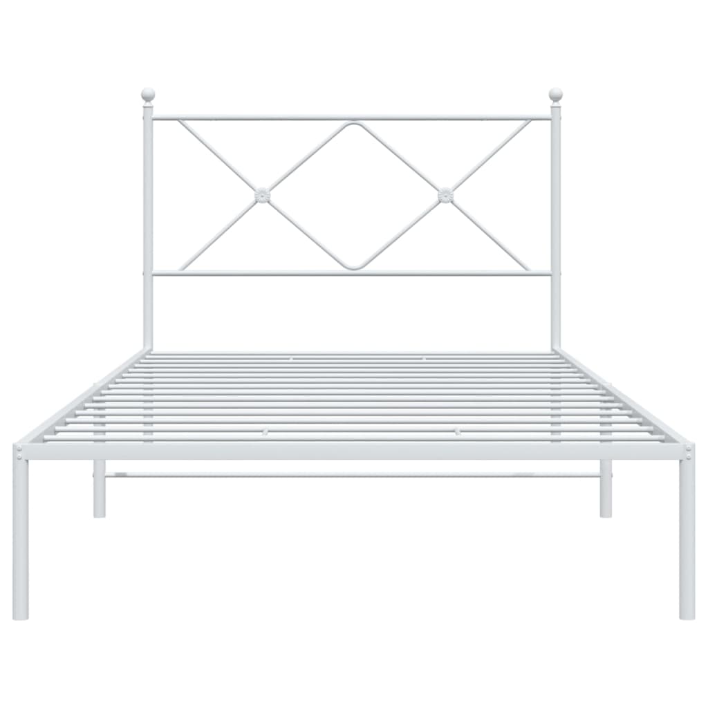 Metal Bed Frame with Headboard White 107x203 cm