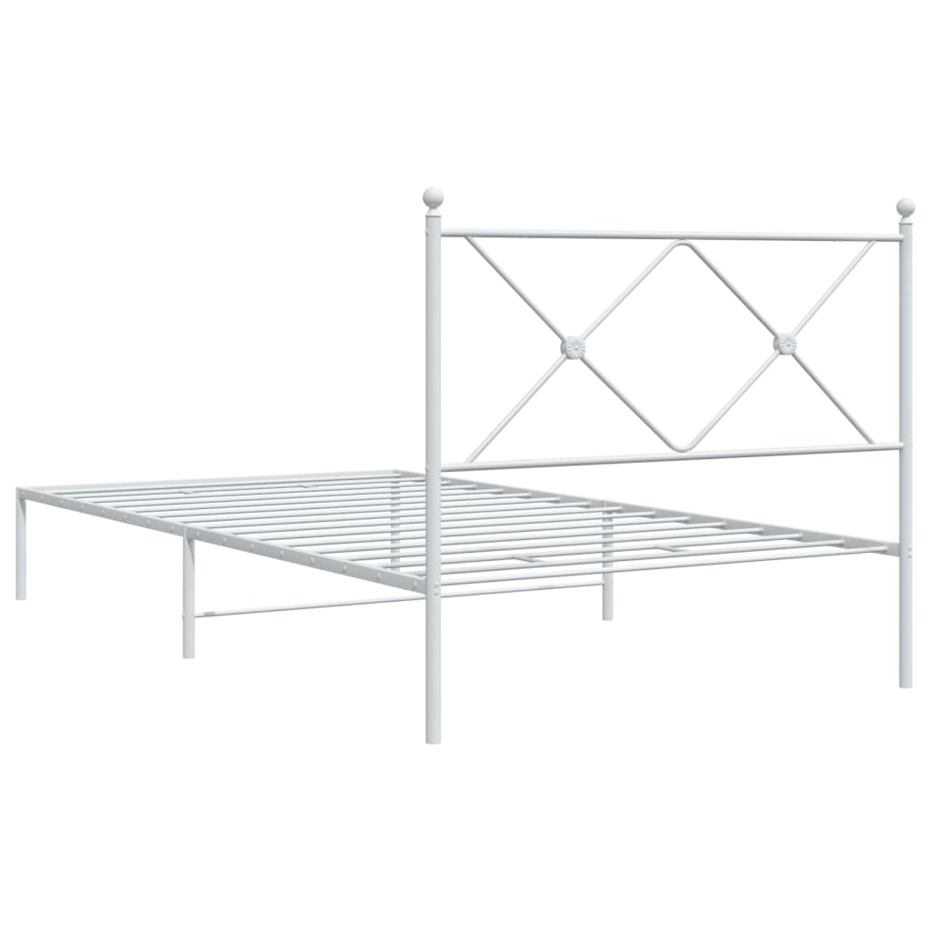 Metal Bed Frame with Headboard White 107x203 cm