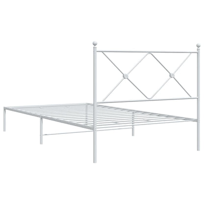 Metal Bed Frame with Headboard White 107x203 cm