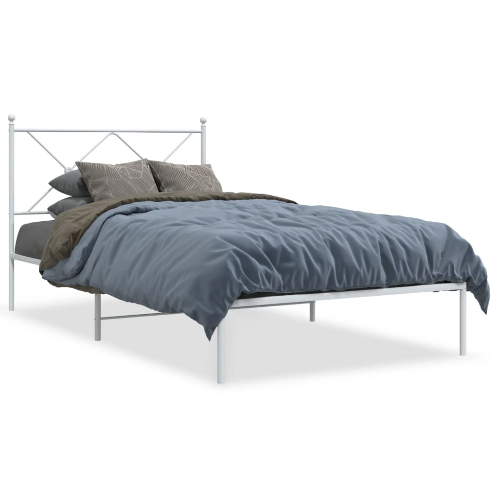 Metal Bed Frame with Headboard White 107x203 cm