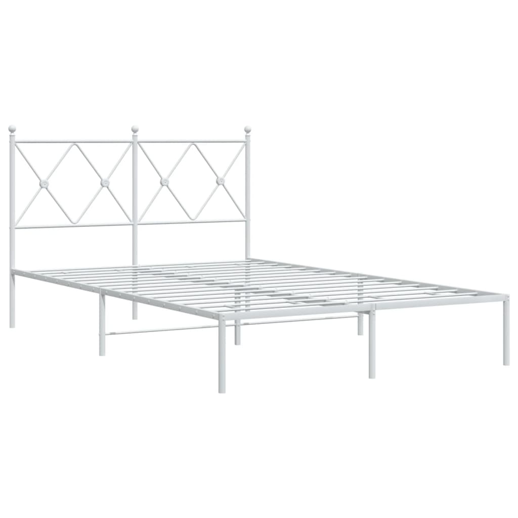 Metal Bed Frame with Headboard White 120x190 cm Small Double