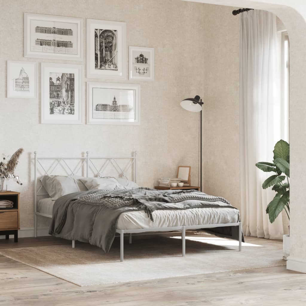 Metal Bed Frame with Headboard White 120x190 cm Small Double