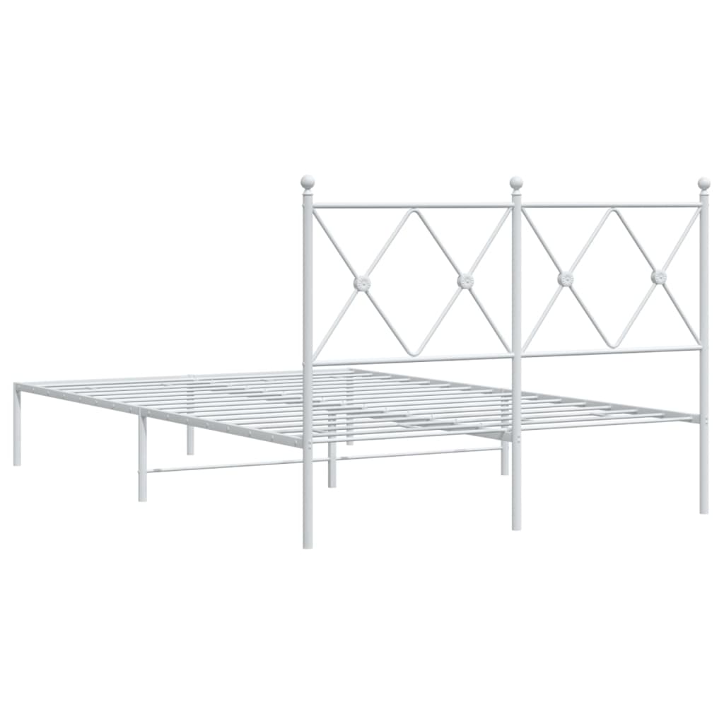 Metal Bed Frame with Headboard White 120x190 cm Small Double