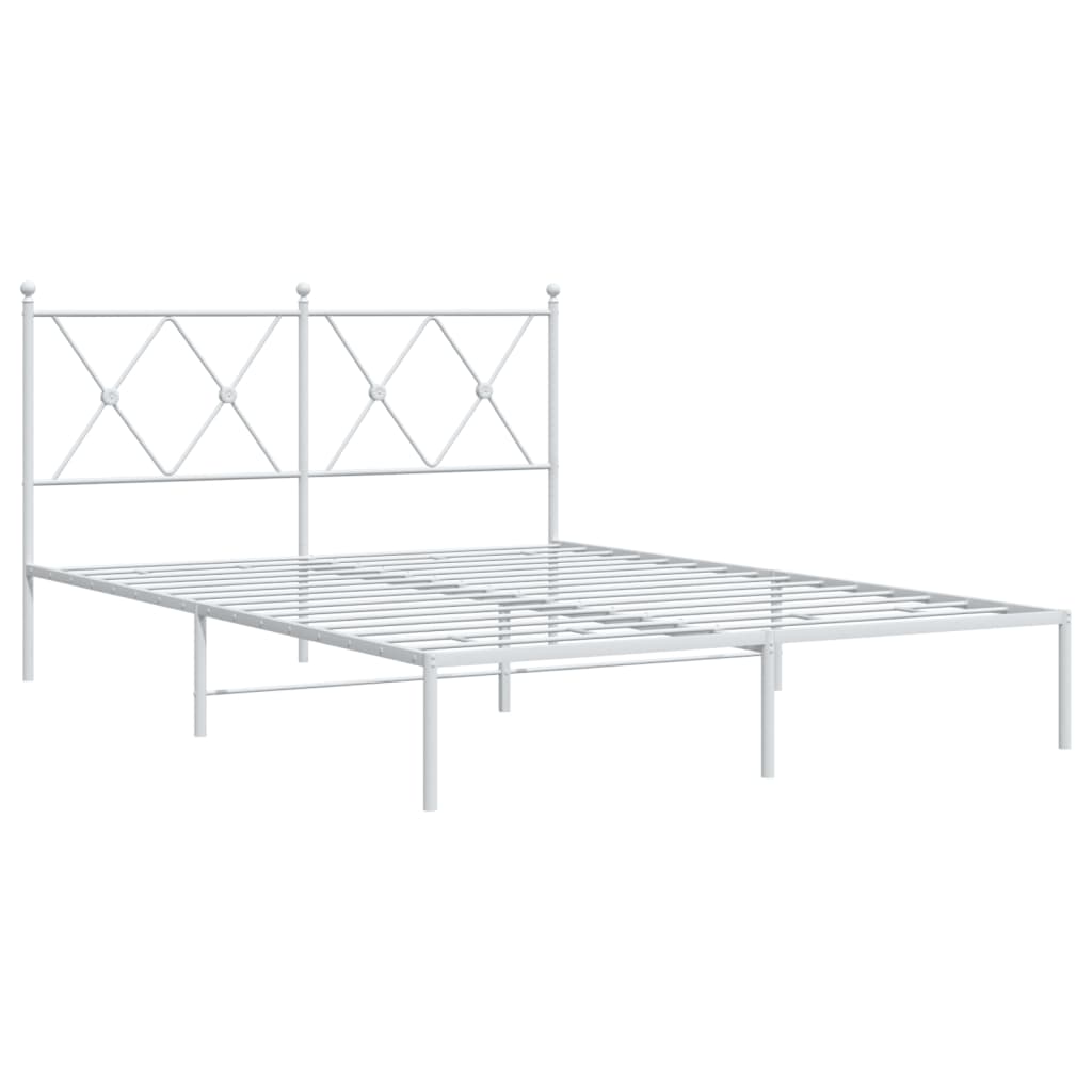 Metal Bed Frame with Headboard White 135x190 cm Double