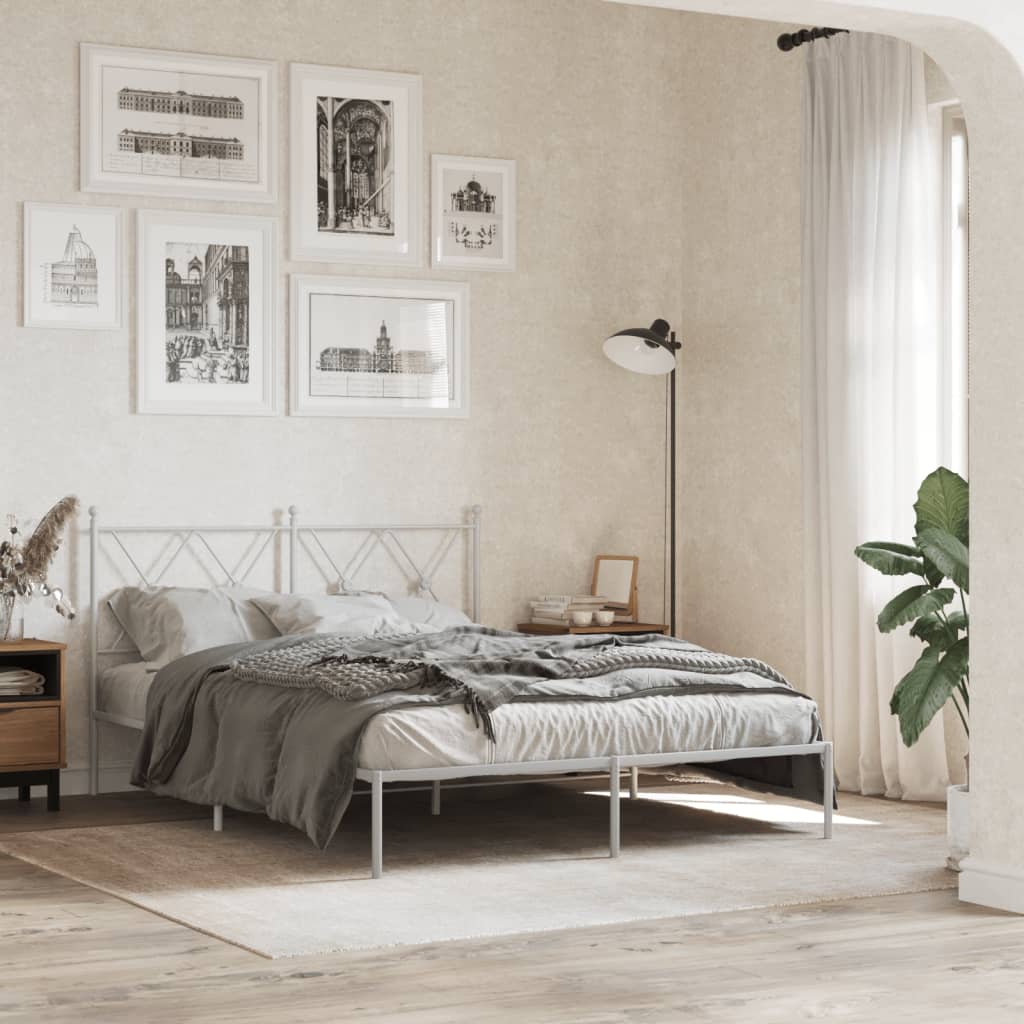 Metal Bed Frame with Headboard White 135x190 cm Double