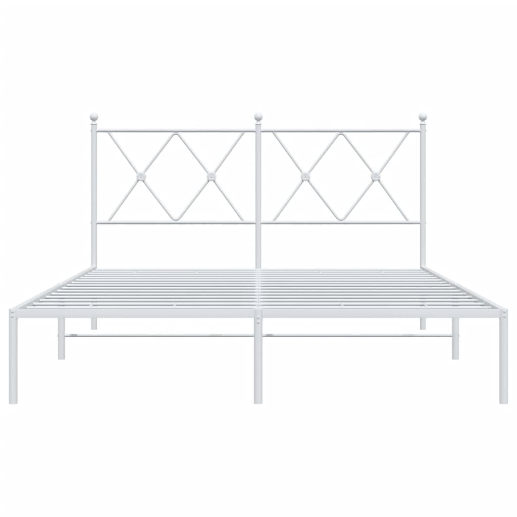 Metal Bed Frame with Headboard White 135x190 cm Double