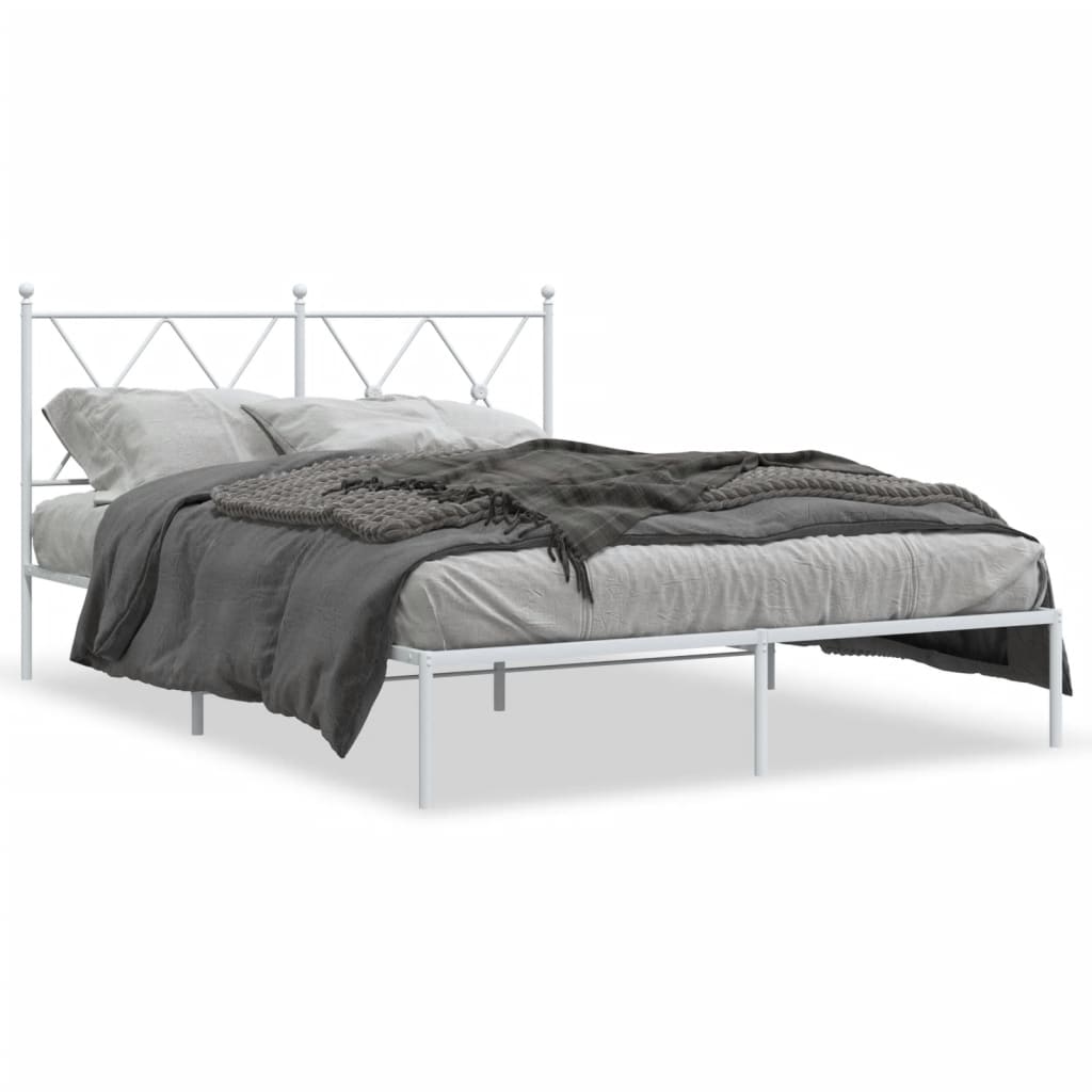 Metal Bed Frame with Headboard White 135x190 cm Double