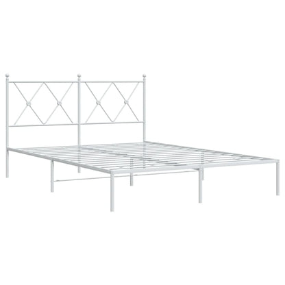 Metal Bed Frame with Headboard White 140x190 cm