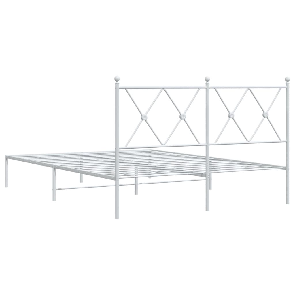 Metal Bed Frame with Headboard White 140x190 cm