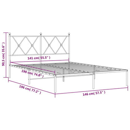 Metal Bed Frame with Headboard White 140x190 cm