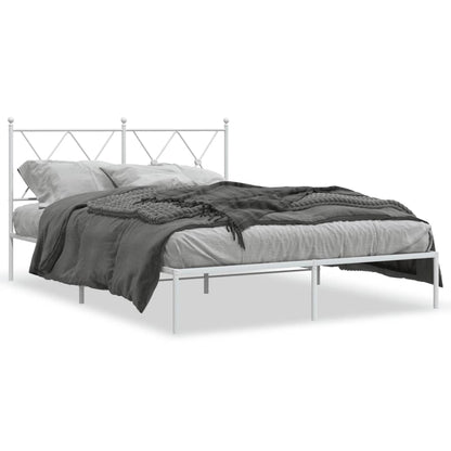 Metal Bed Frame with Headboard White 140x190 cm