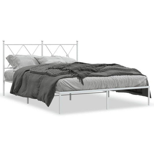 Metal Bed Frame with Headboard White 140x200 cm