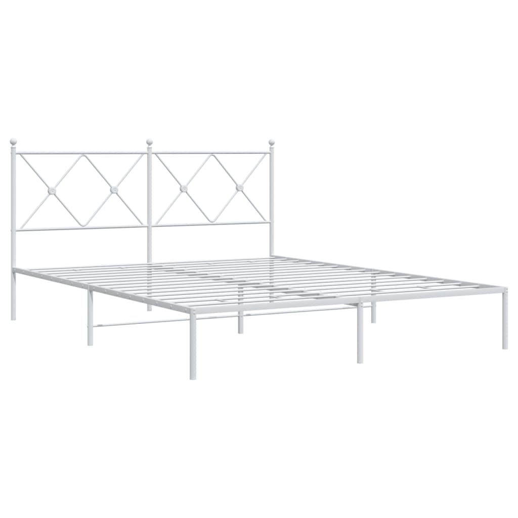 Metal Bed Frame with Headboard White 160x200 cm