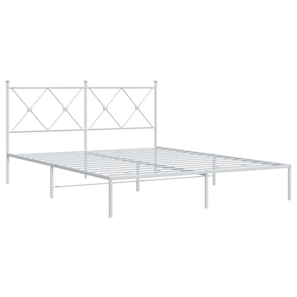 Metal Bed Frame with Headboard White 160x200 cm