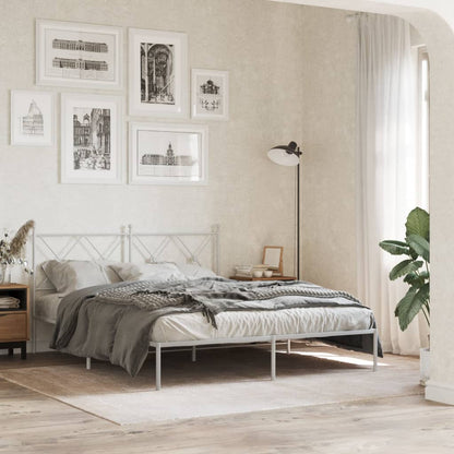 Metal Bed Frame with Headboard White 160x200 cm