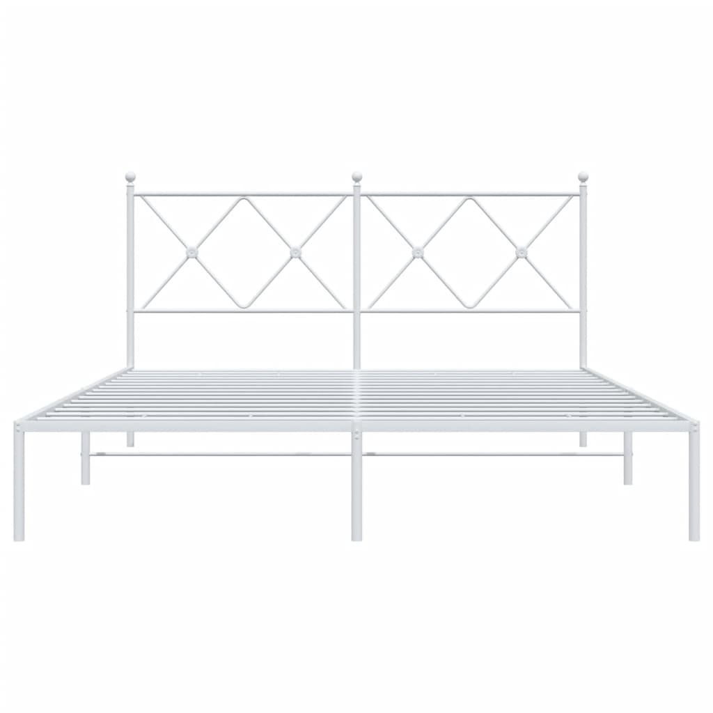 Metal Bed Frame with Headboard White 160x200 cm