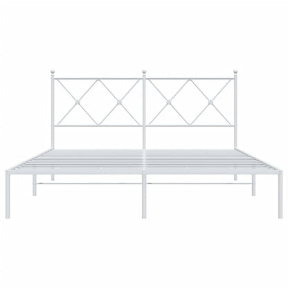 Metal Bed Frame with Headboard White 160x200 cm