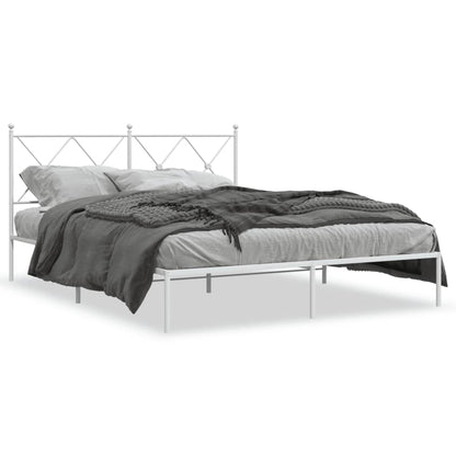 Metal Bed Frame with Headboard White 160x200 cm