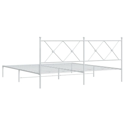 Metal Bed Frame with Headboard White 183x213 cm