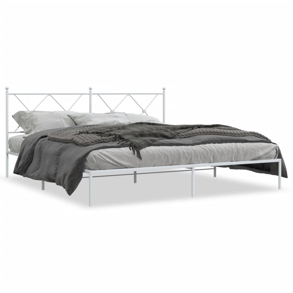 Metal Bed Frame with Headboard White 183x213 cm