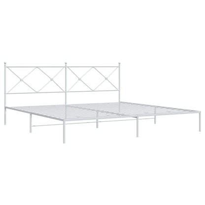 Metal Bed Frame with Headboard White 200x200 cm