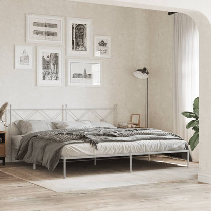 Metal Bed Frame with Headboard White 200x200 cm