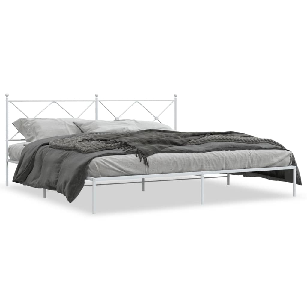 Metal Bed Frame with Headboard White 200x200 cm