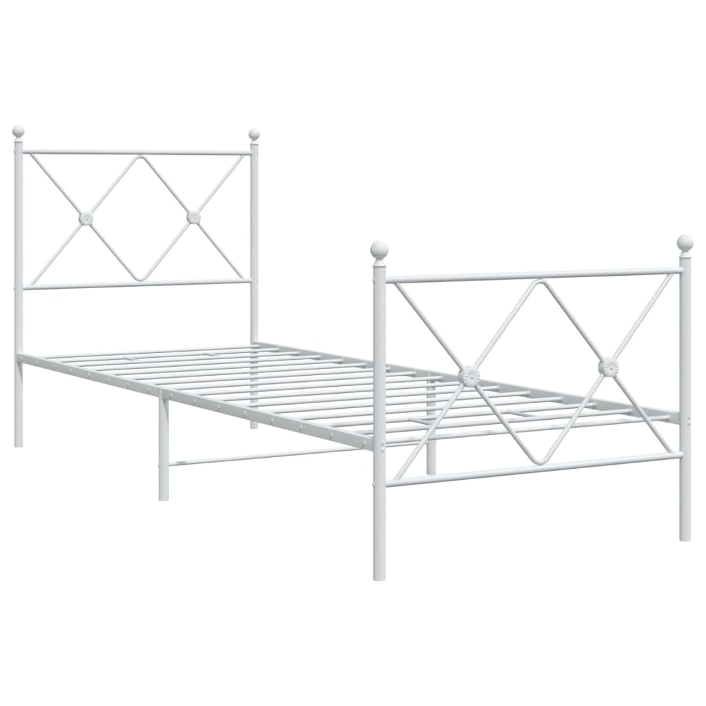 Metal Bed Frame with Headboard and Footboard White 75x190 cm Small Single