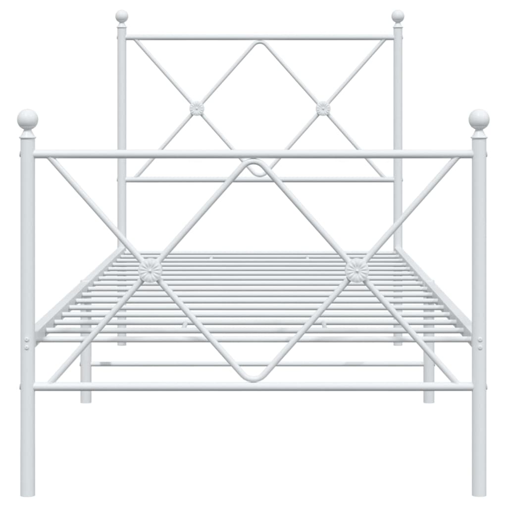 Metal Bed Frame with Headboard and Footboard White 75x190 cm Small Single