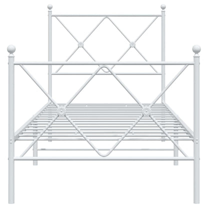 Metal Bed Frame with Headboard and Footboard White 75x190 cm Small Single