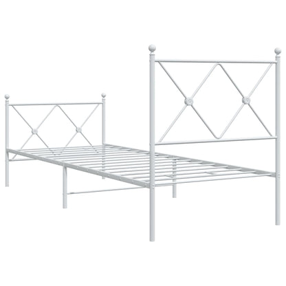 Metal Bed Frame with Headboard and Footboard White 75x190 cm Small Single