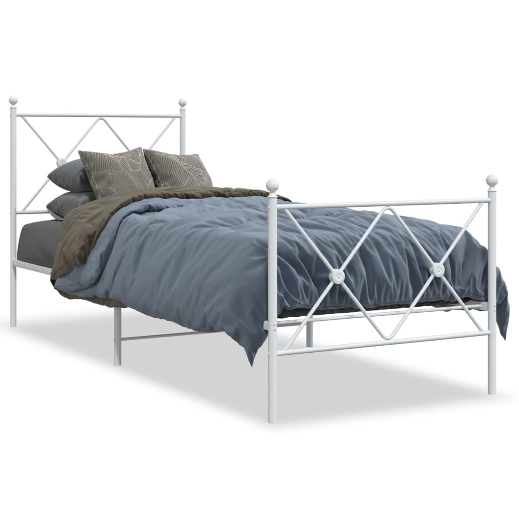 Metal Bed Frame with Headboard and Footboard White 80x200 cm