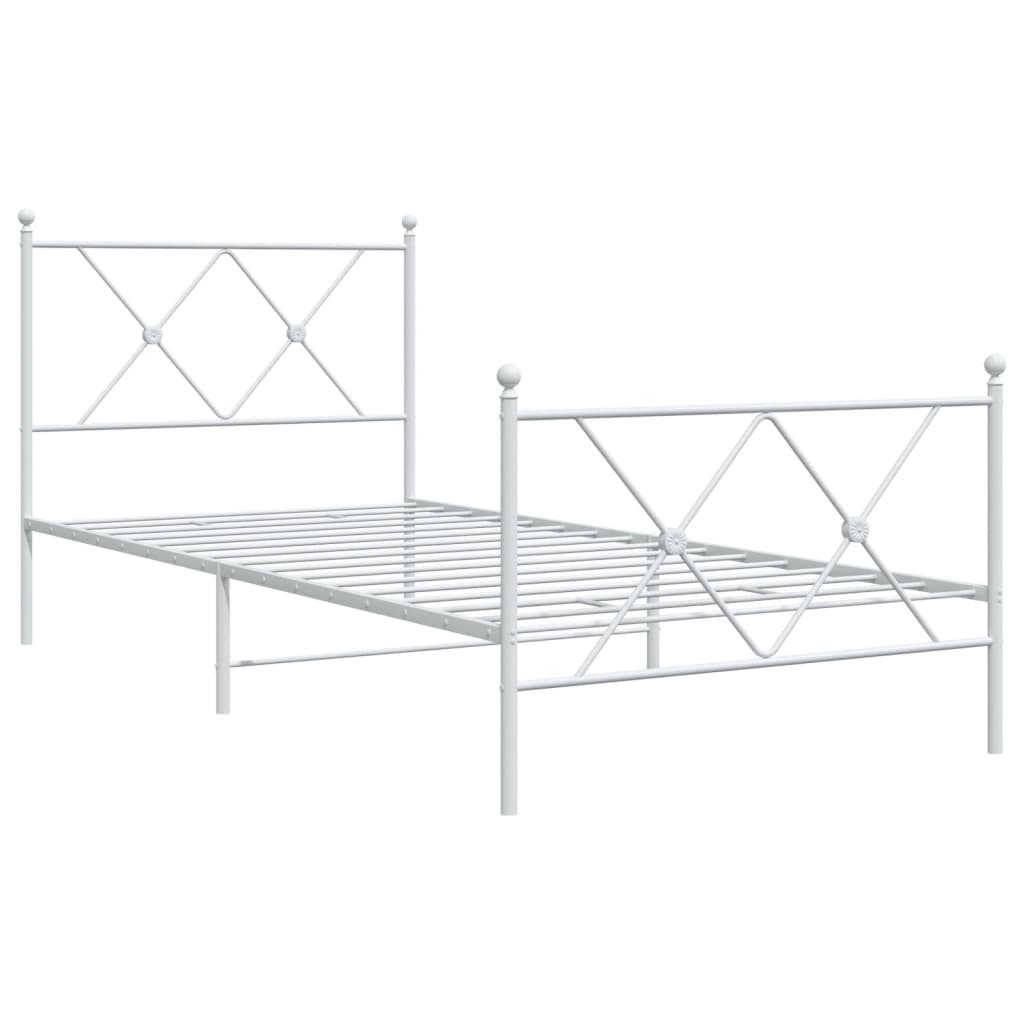 Metal Bed Frame with Headboard and Footboard White 90x190 cm Single