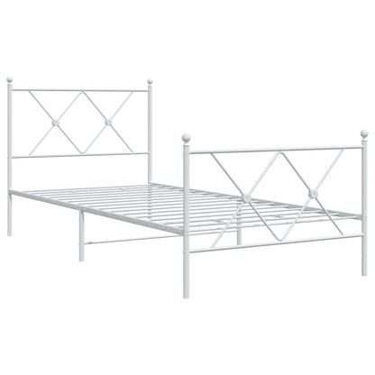 Metal Bed Frame with Headboard and Footboard White 90x190 cm Single