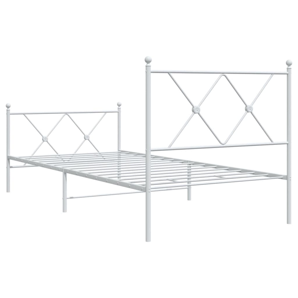 Metal Bed Frame with Headboard and Footboard White 90x190 cm Single