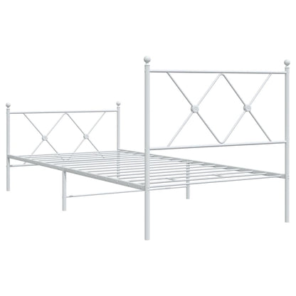 Metal Bed Frame with Headboard and Footboard White 90x190 cm Single