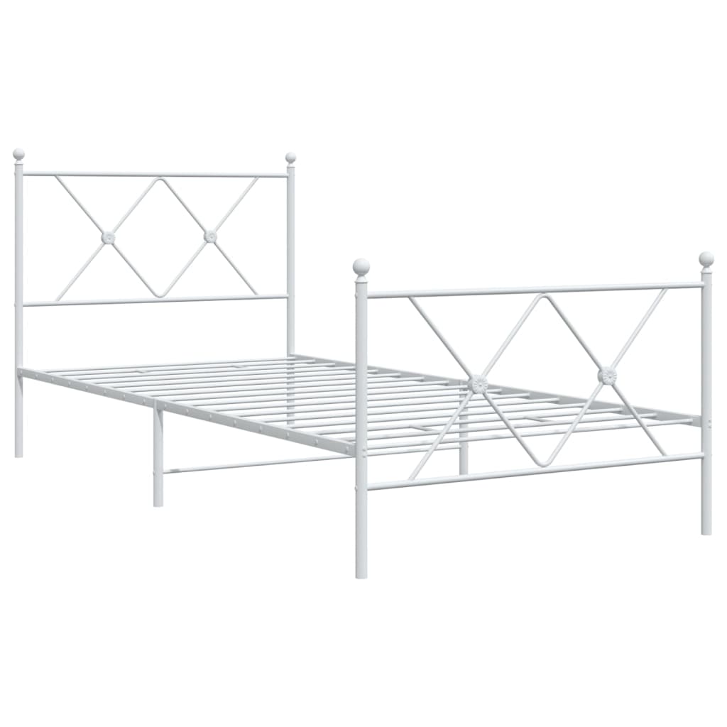 Metal Bed Frame with Headboard and Footboard White 90x200 cm