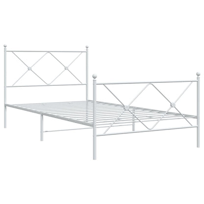 Metal Bed Frame with Headboard and Footboard White 100x190 cm