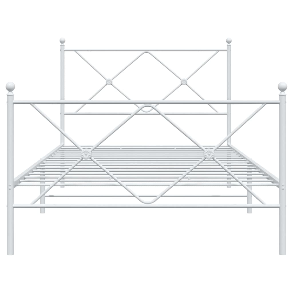 Metal Bed Frame with Headboard and Footboard White 100x190 cm