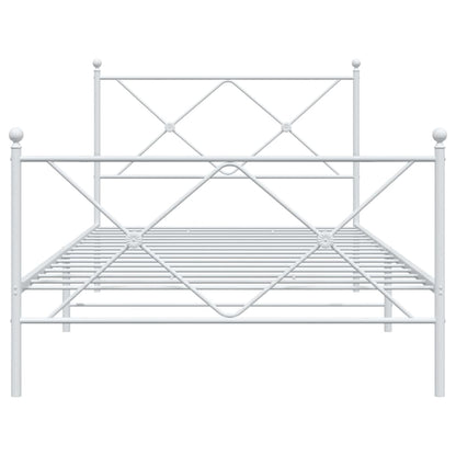 Metal Bed Frame with Headboard and Footboard White 100x190 cm