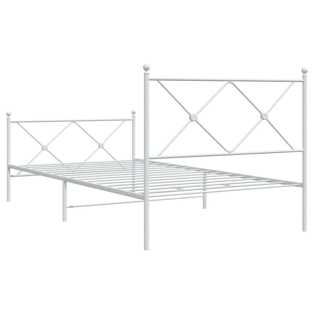 Metal Bed Frame with Headboard and Footboard White 100x190 cm