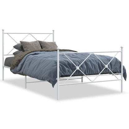 Metal Bed Frame with Headboard and Footboard White 100x190 cm