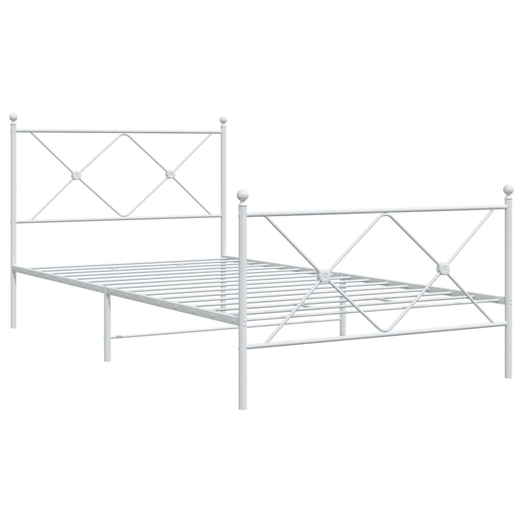 Metal Bed Frame with Headboard and Footboard White 100x200 cm