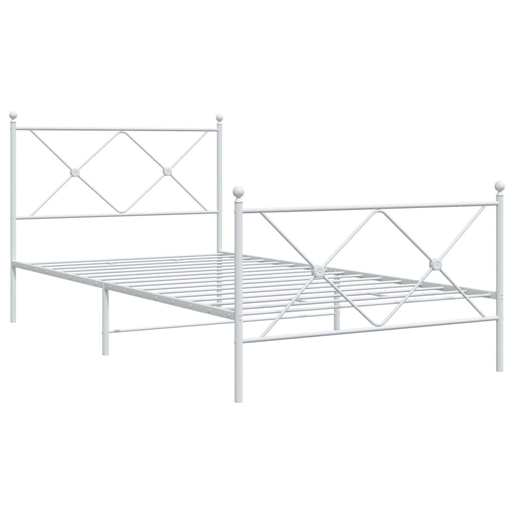 Metal Bed Frame with Headboard and Footboard White 107x203 cm