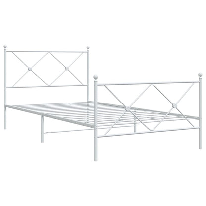 Metal Bed Frame with Headboard and Footboard White 107x203 cm