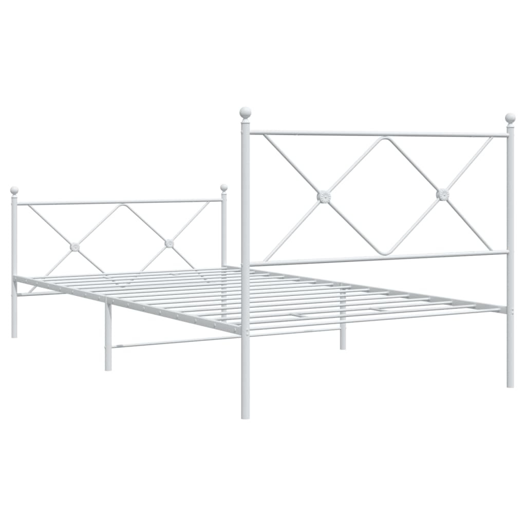 Metal Bed Frame with Headboard and Footboard White 107x203 cm