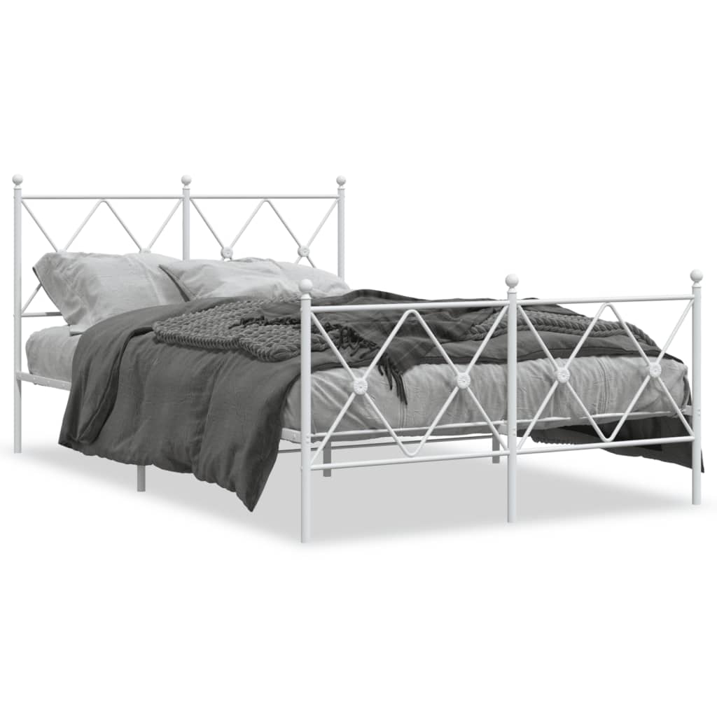 Metal Bed Frame with Headboard and Footboard White 120x200 cm