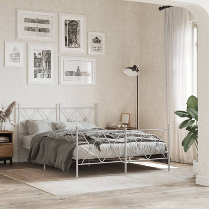 Metal Bed Frame without Mattress with Footboard White 140x190 cm