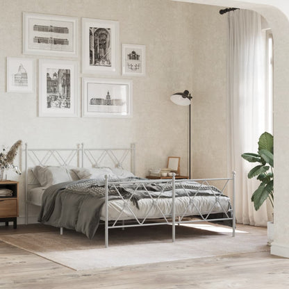 Metal Bed Frame with Headboard and Footboard White 140x200 cm